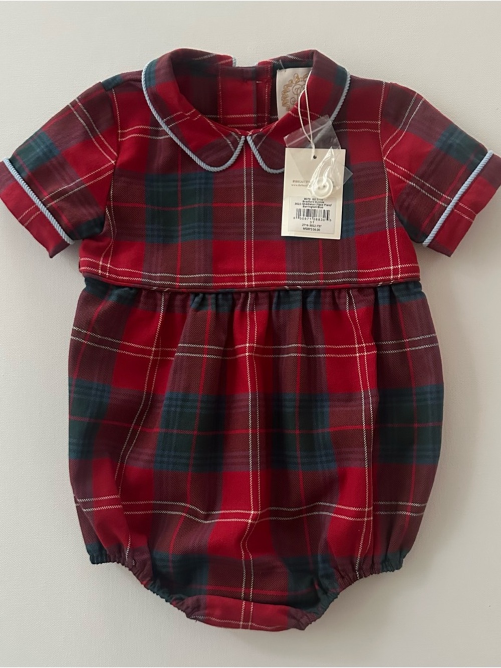 TBBC 3T Toddler Boy Red Plaid Bubble Romper Peter Pan Collar Holiday Christmas